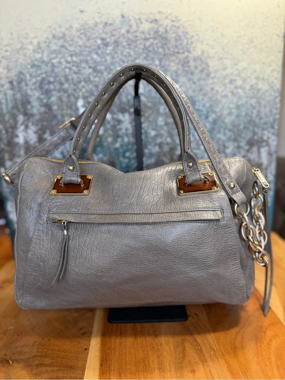 Elliott Lucca Leather Classic 2010s Albertine Metallic Pewter Bag